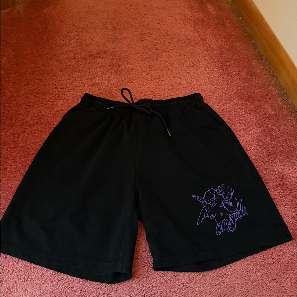 ROMWE Black Shorts with Purple Angel Design
